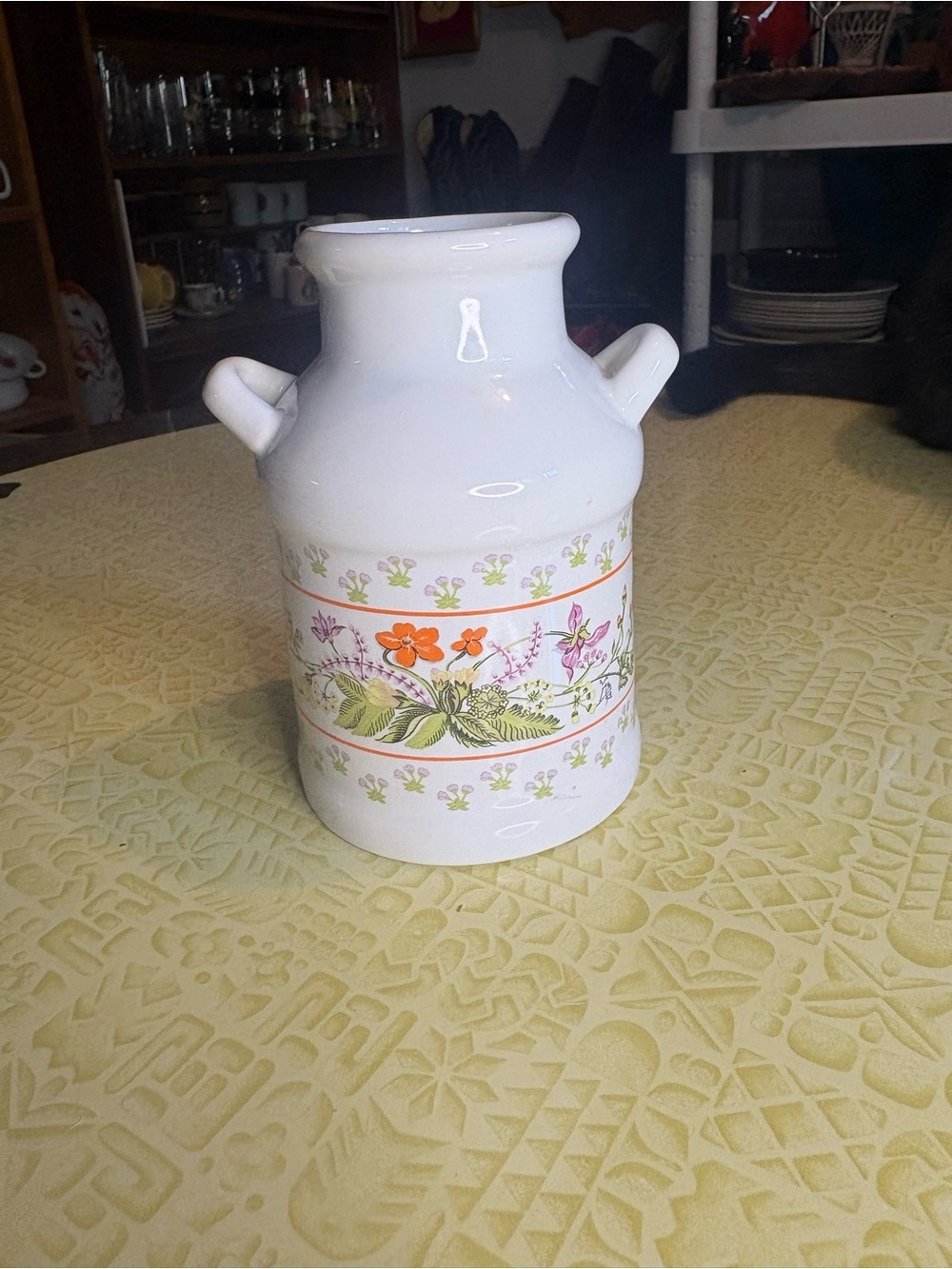 White Ceramic Floral Milk Can Vase